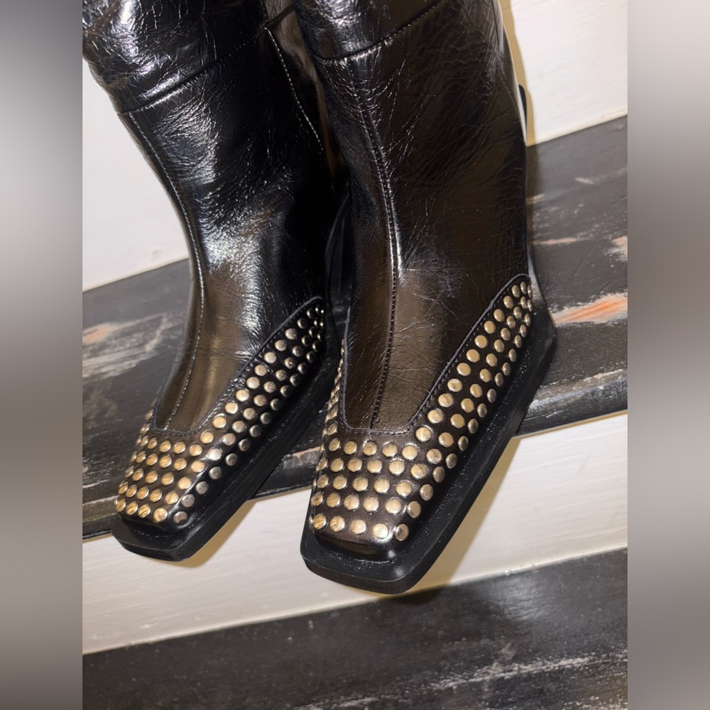 Studded Black Leather Boots